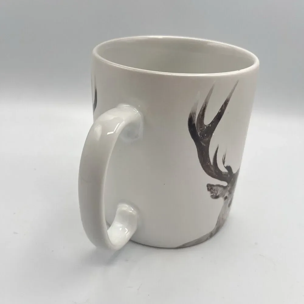 Pier 1 Snow Forest Winter Buck Deer Porcelain Coffee Mug Dishwash Microwave 5”